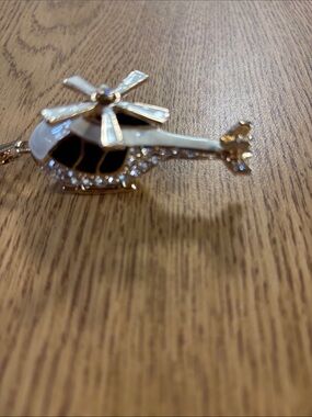 Gold-tone Helicopter necklace with White Enamel and Rhinestones